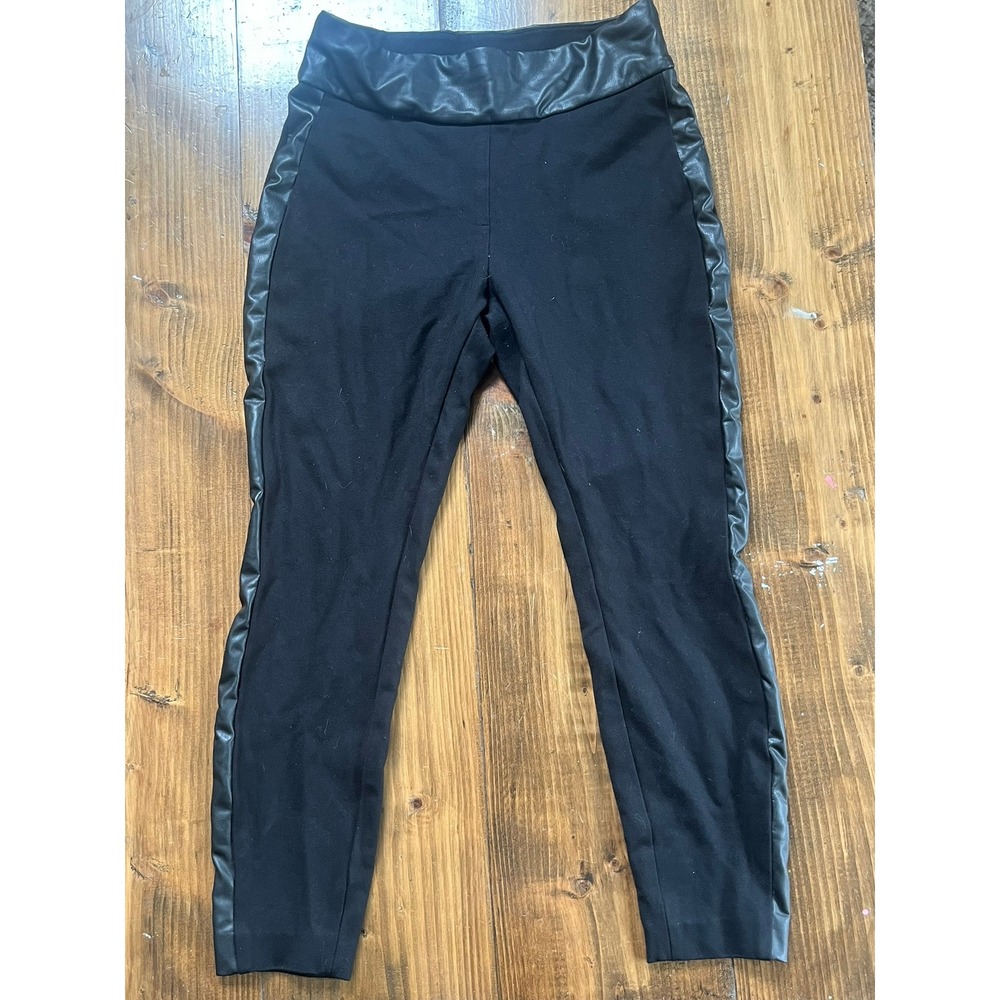 Express Columnist Ankle High Rise Pants Black Faux Leather Trim Womens Small